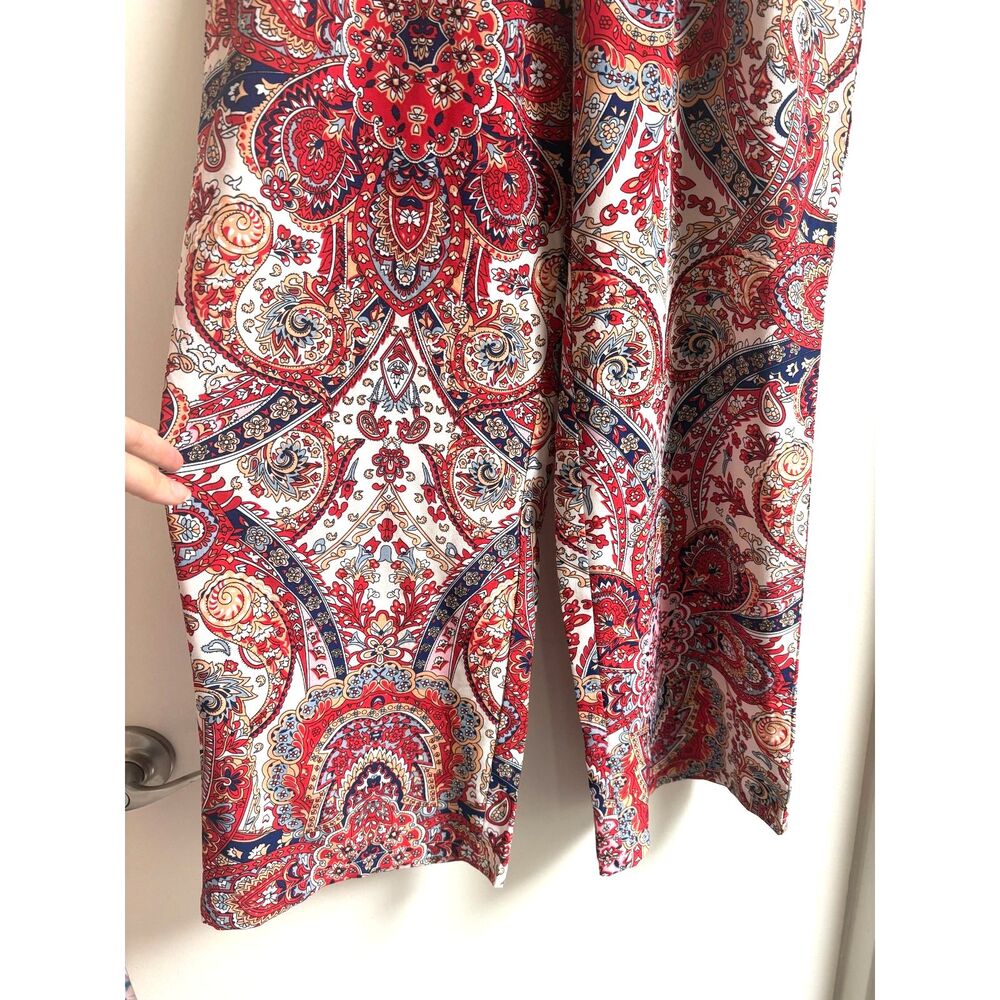 Boutique Paisley Smocked Palazzo Pants S Red Wide Leg Boho Festival High Waisted - Picture 4 of 6
